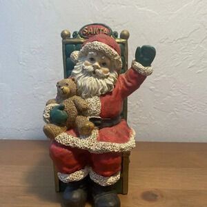 VTG Midwest of Cannon Falls Porcelain Sitting Santa Claus Music Box Works